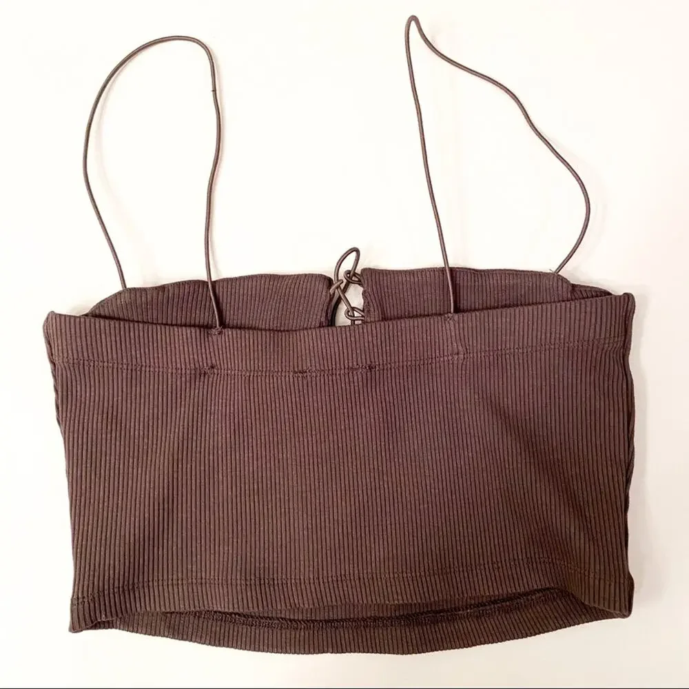 NEW Free People Lola Crop Top‎ Lace Up Ribbed Crop Top Bralette